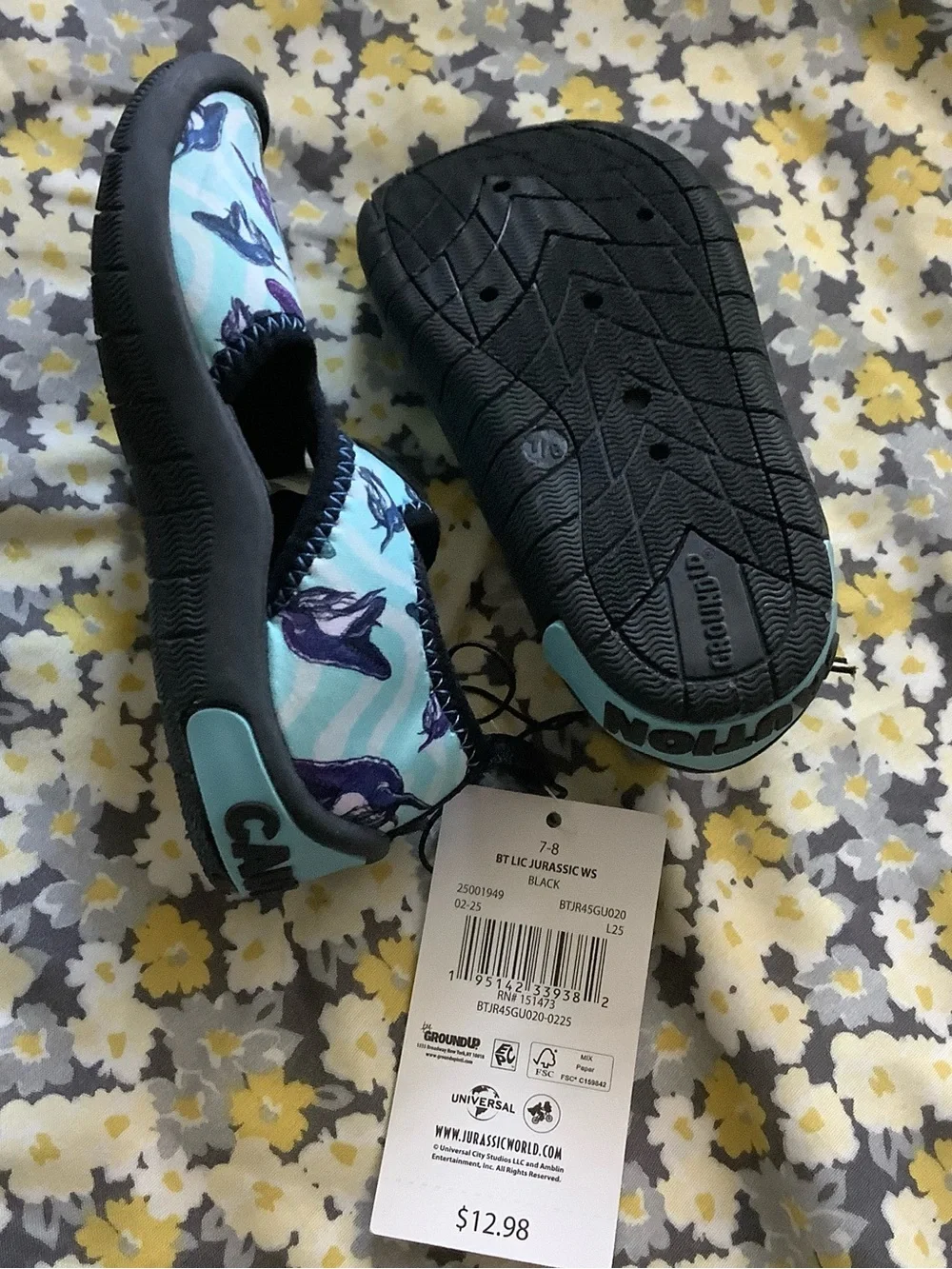 Kids Light Blue Dino & Dolphin Water Shoes with Easy-Fit Strap